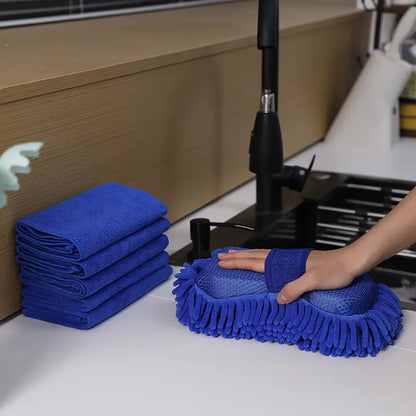 6pcs Microfiber Car Wash Kit - Includes Chenille Sponge & 5 Soft Towels, Scratch-Free & Reusable