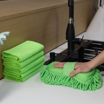 6pcs Microfiber Car Wash Kit - Includes Chenille Sponge & 5 Soft Towels, Scratch-Free & Reusable