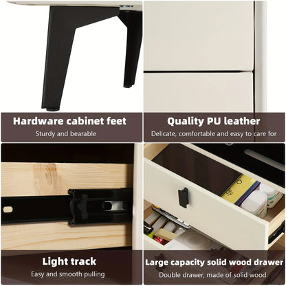 Smart Nightstand with Charging Station & LED Lights, Modern Side Table with Glass Top & 2 Drawers