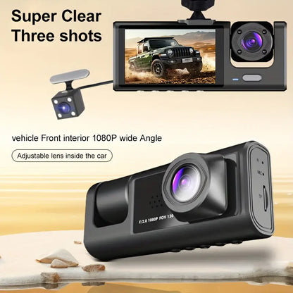 Vavupo 1080P Triple Dash Cam - Front, Inside & Rear View, IR Night Vision