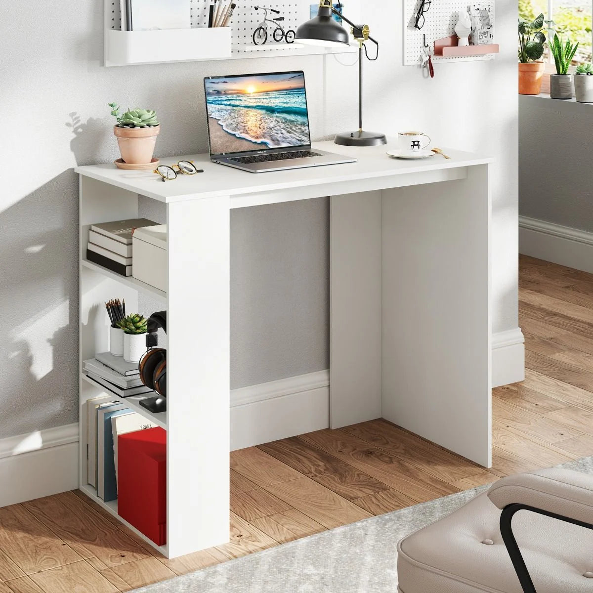 Computer Desk with Bookshelf for Study Living Room