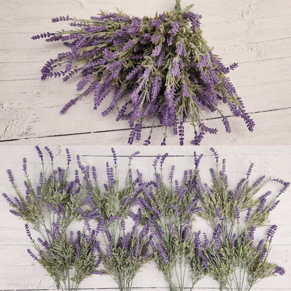 Artificial Lavender Flowers in Bundles Fake Silk Faux Lavender Plant Wooden Pots