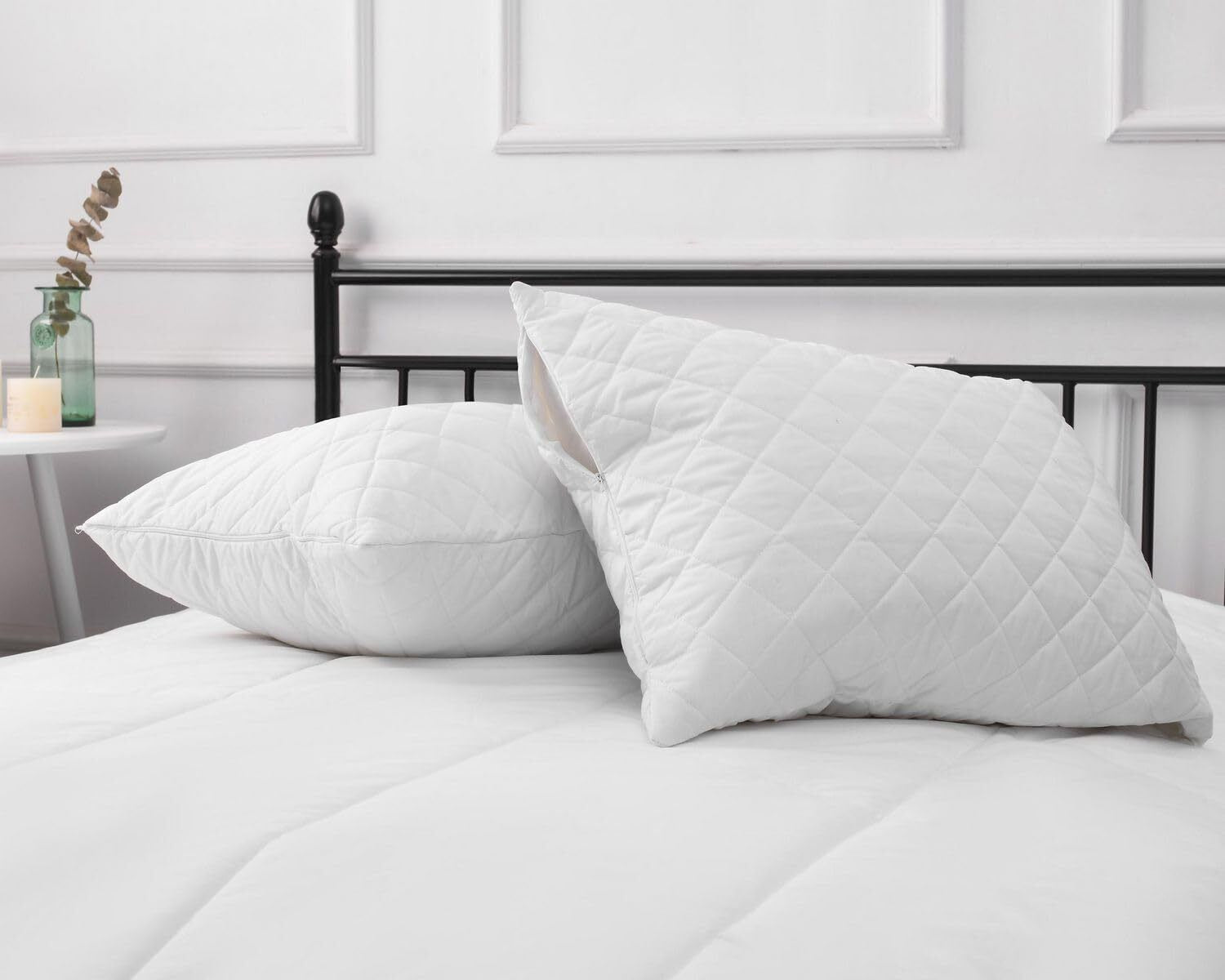 Pack of 4 Zipped WATERPROOF QUILTED Pillow Protectors Hypoallergenic Soft Covers
