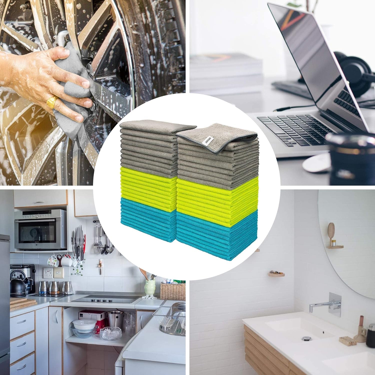 Microfibre Cloth- Pack of 50, Multifunctional Microfibre Towels,30X40Cm, Highly Absorbent Microfiber Duster Cloths for Kitchen, Lint-Free,Streak-Free Cleaning Cloths for Car