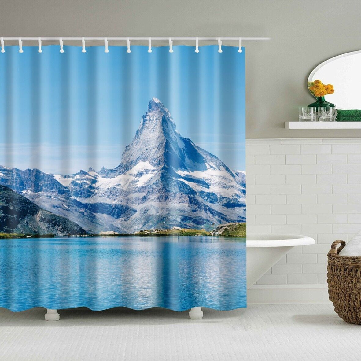 New Waterproof Polyester Fabric Bathroom Shower Curtain Sheer Panel 12 Hooks