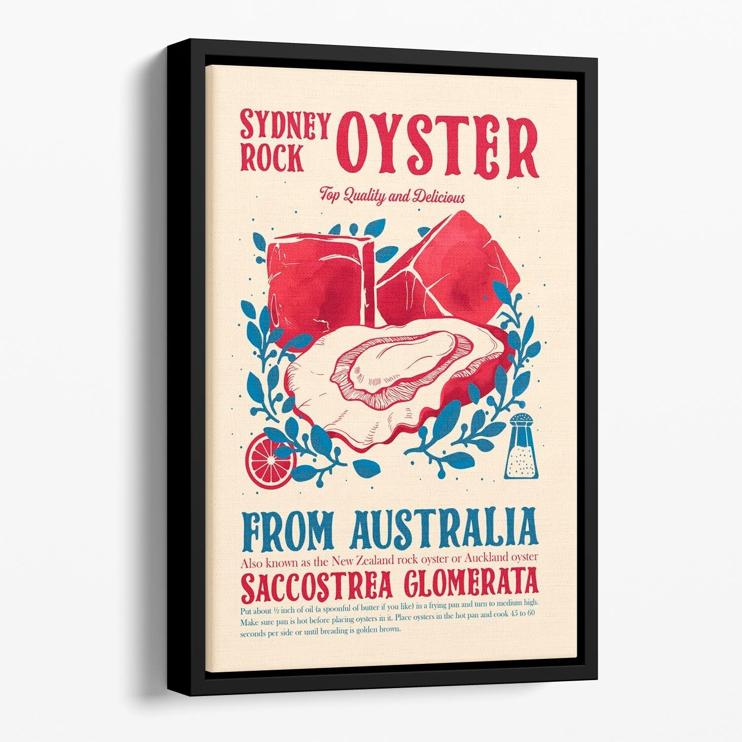 Oyster Kitchen Decor Floating Framed Canvas