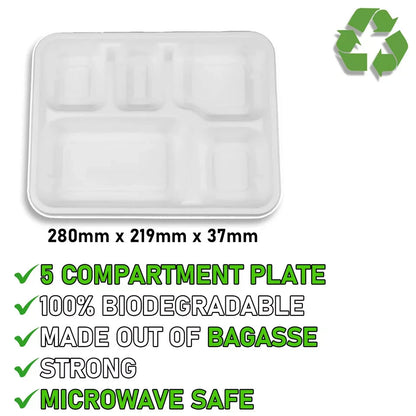 Bagasse Disposable Compartment Plates Biodegradable Paper Plates Eco Friendly UK