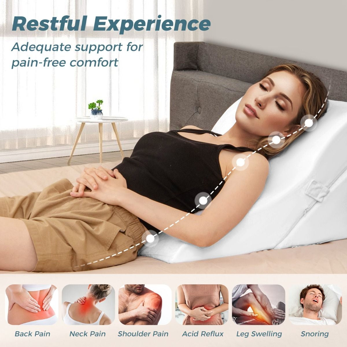 3 PCS Bed Wedge Pillow Set with Machine-Washable Cover for Snoring