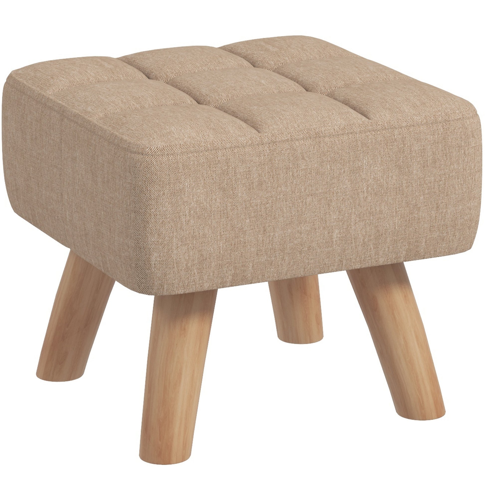 Footstool with Wood Legs, Fabric Foot Stool for Living Room, Bedroom