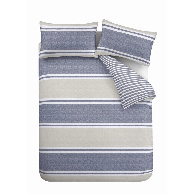 Textured Banded Stripe Reversible Duvet Cover Set with Pillowcases