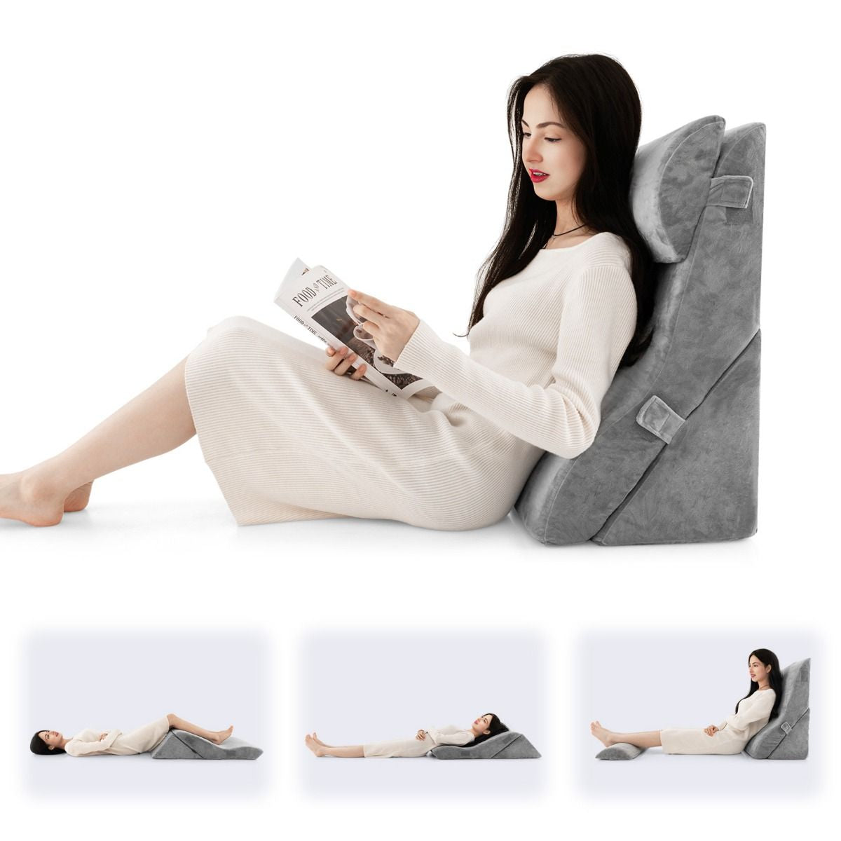 3 PCS Bed Wedge Pillow Set with Machine-Washable Cover for Snoring