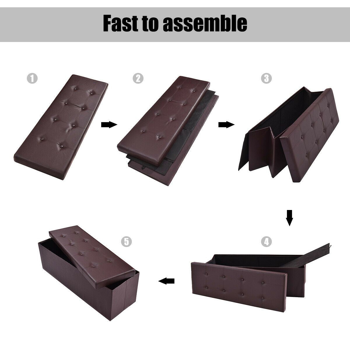 Folding Storage Ottoman Bench with Lid for Living Room