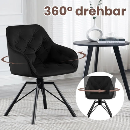 Dining Chair Swiveling, 1X Swivel Chair with Armrests, Dining Chair, Kitchen Chair, Upholstered Chair, Armchair, for Dining Room, Kitchen, Living Room, with Metal Legs, Velvet Cover, Cream