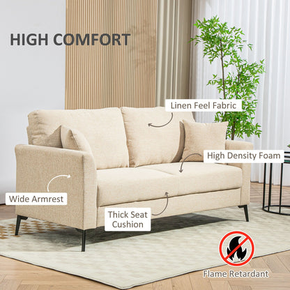HOMCOM 3 Seater Sofa, Linen Fabric Sofa for Living Room, Beige