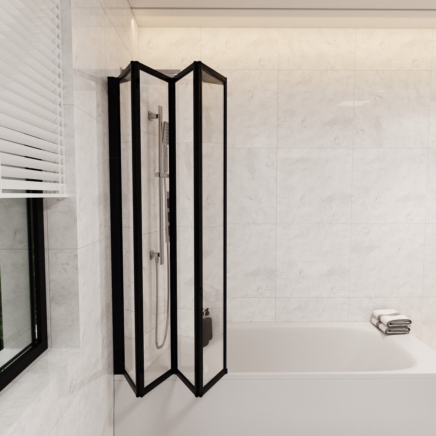 Nes Home 1100Mm 4 Fold Bath Shower Screen Matt Black Frame