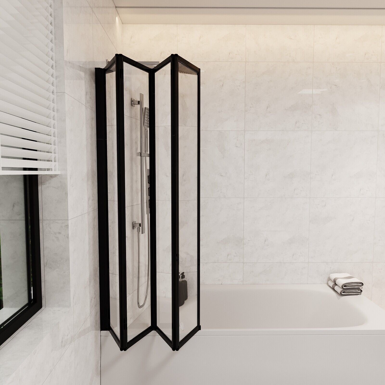 Nes Home 1100Mm 4 Fold Bath Shower Screen Matt Black Frame
