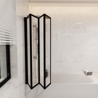 Nes Home 1100Mm 4 Fold Bath Shower Screen Matt Black Frame