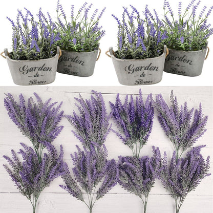 Artificial Lavender Flowers in Bundles Fake Silk Faux Lavender Plant Wooden Pots