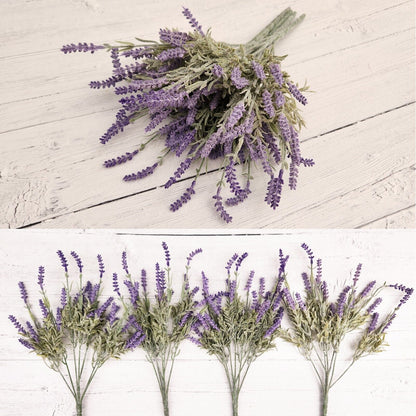 Artificial Lavender Flowers in Bundles Fake Silk Faux Lavender Plant Wooden Pots