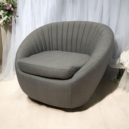 Durable Grey Linen Tub Swivel Dining Chair with Padded Seat for Bedroom, Office