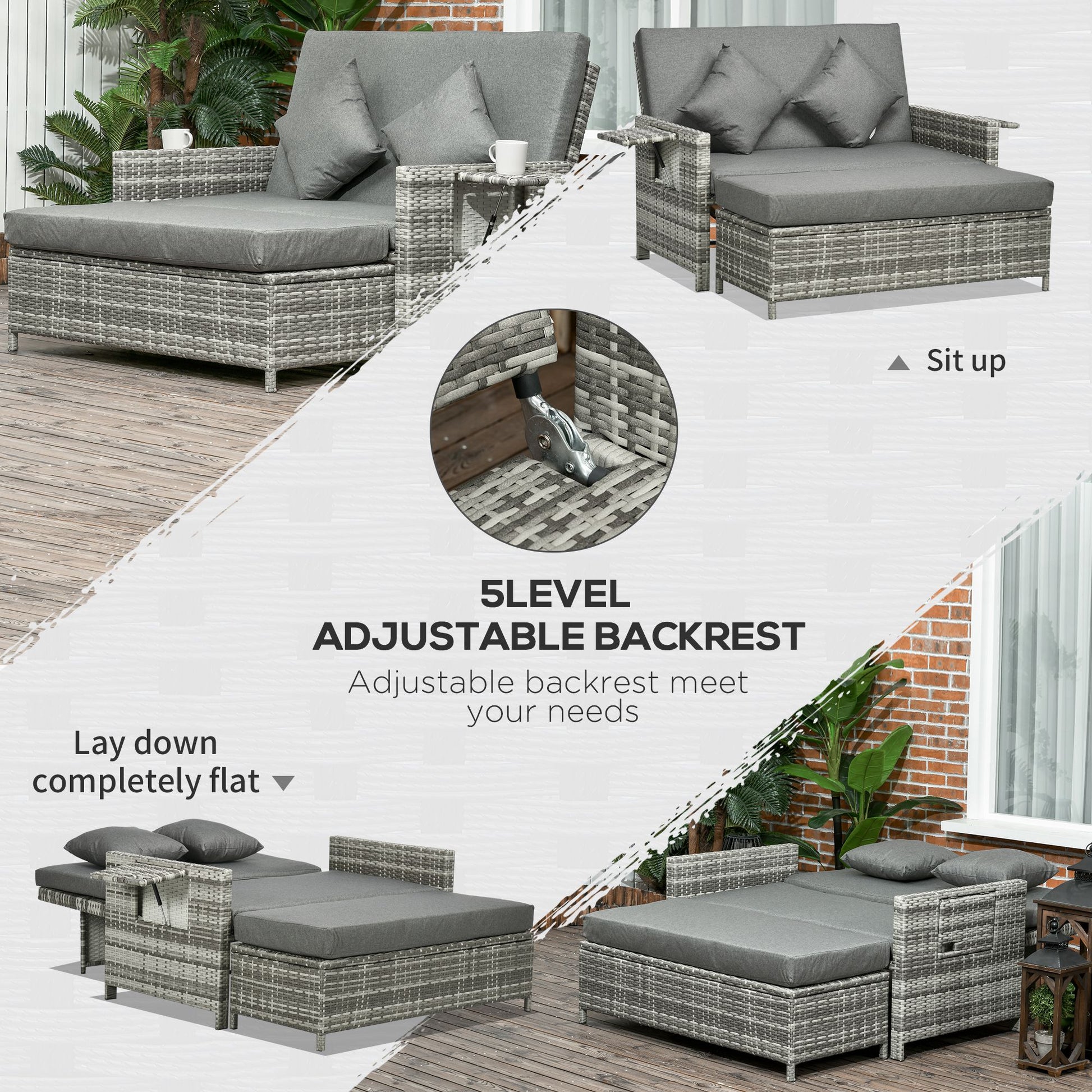 Garden Rattan Furniture Set 2 Seater Patio Sun Lounger Daybed Sunbed
