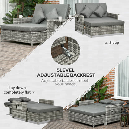 Garden Rattan Furniture Set 2 Seater Patio Sun Lounger Daybed Sunbed
