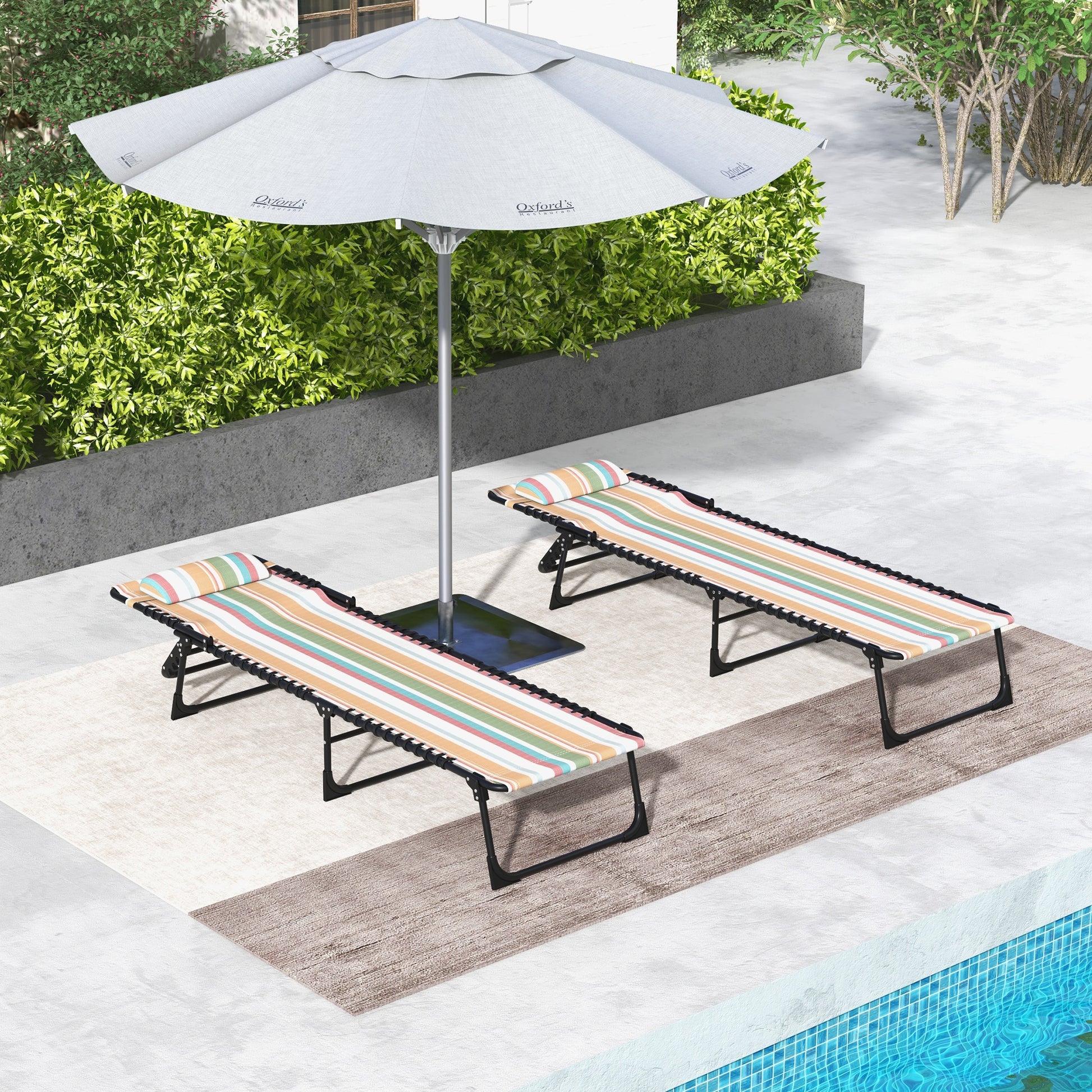 2 Pcs Beach Chaise Lounge 4 Adjustable Positions Sleeping Bed