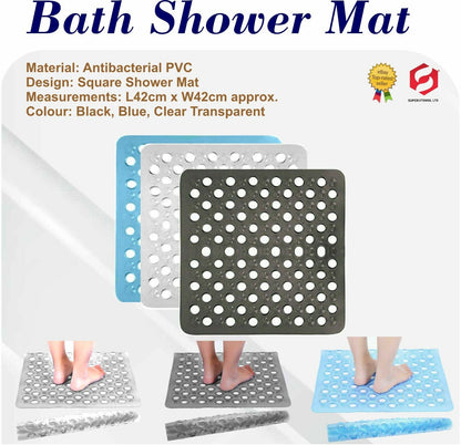 BATH SHOWER MAT NON SLIP PVC BATHROOM RUBBER MATS anti SLIP SUCTION 43 X 43 Cm