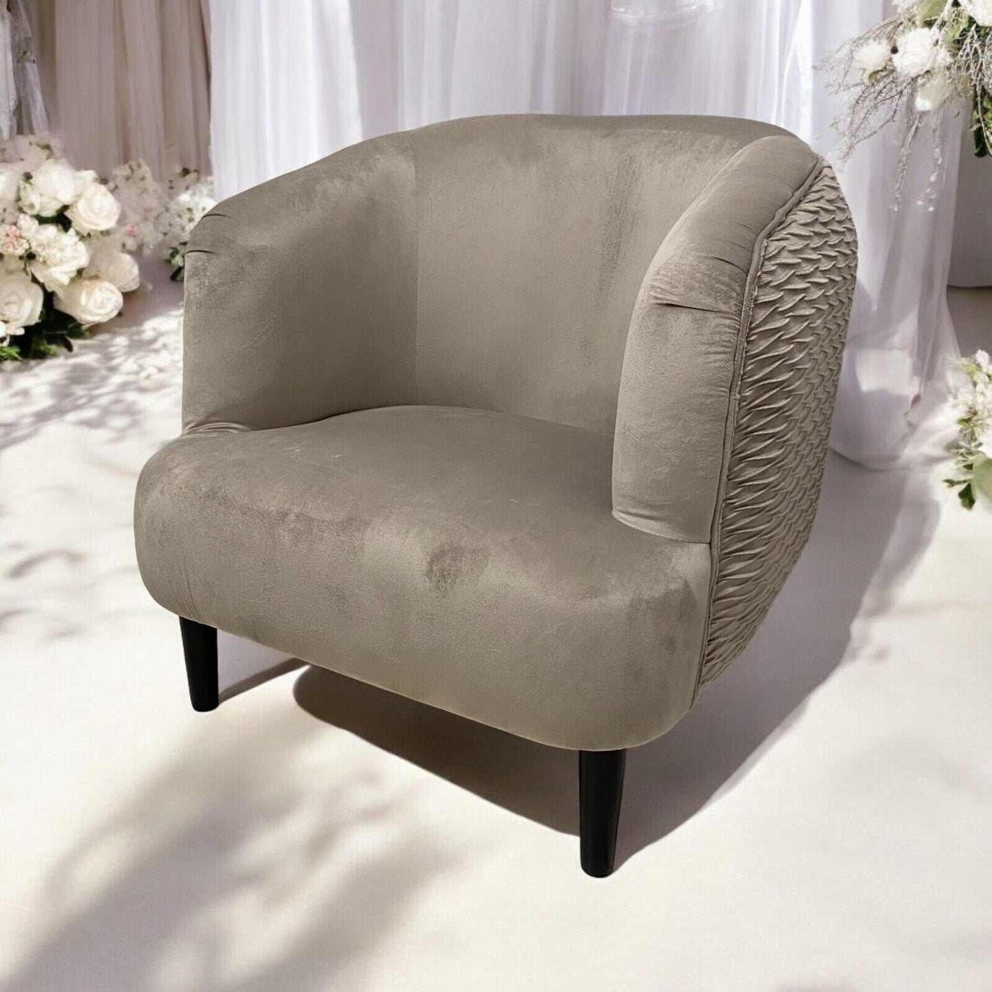 Stylish Design Velvet Tub Chair Accent Armchair Grey Barrel Chair for Bedroom