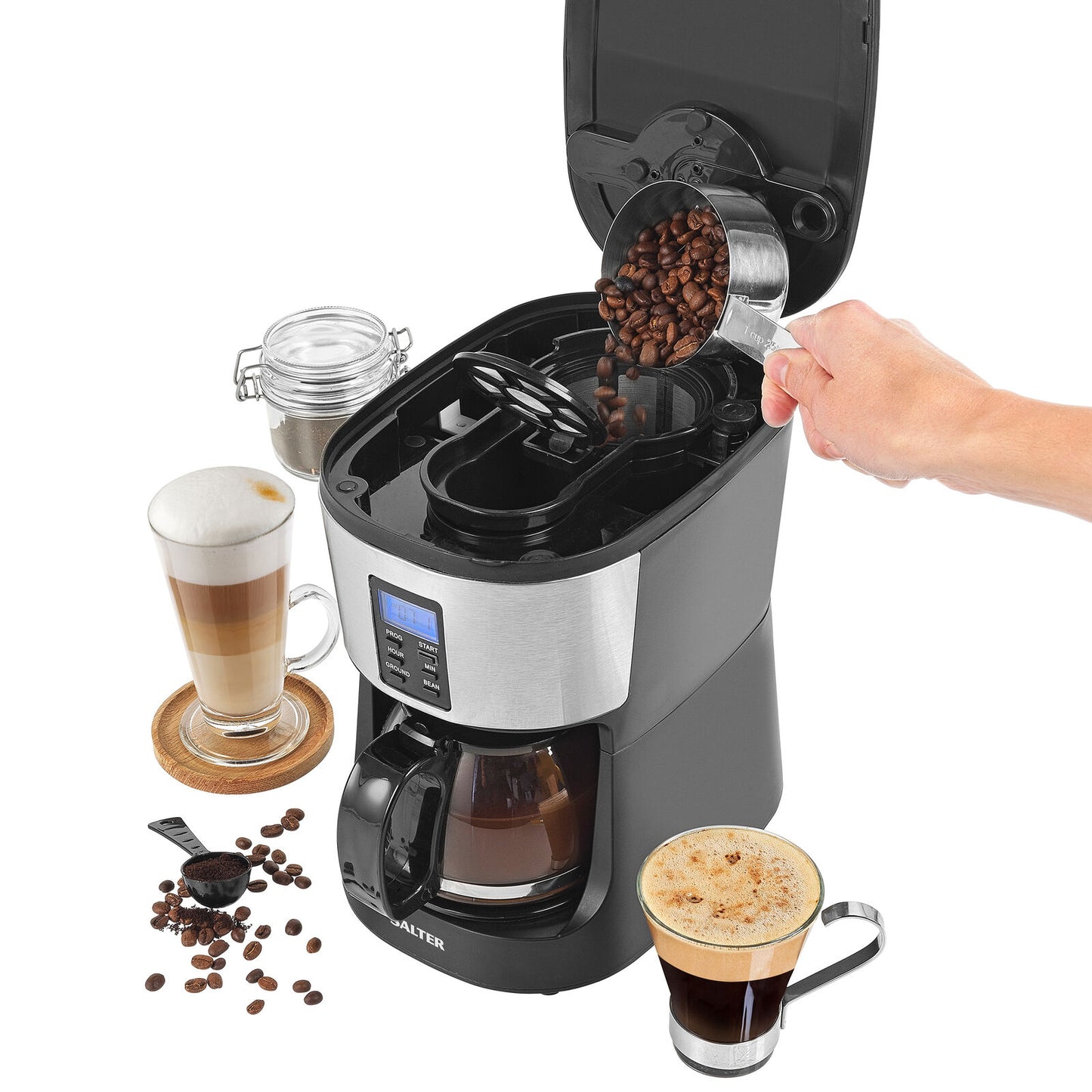 Salter Coffee Maker Machine Caffé Bean to Jug Grind & Brew (Open Box)