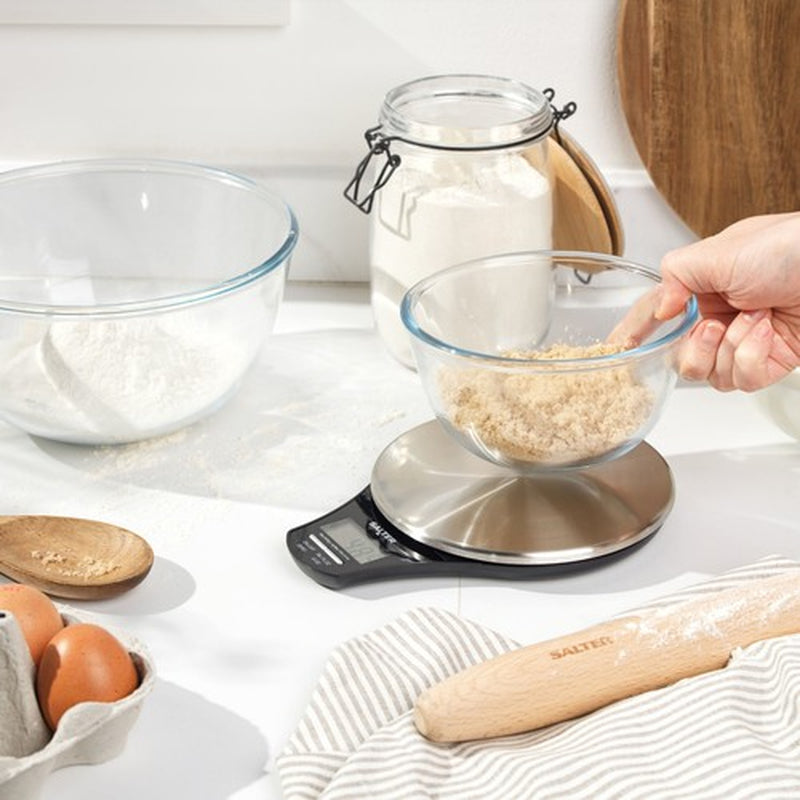 Salter Stainless Steel Electronic Digital Kitchen Scale, Measures Liquids & Food