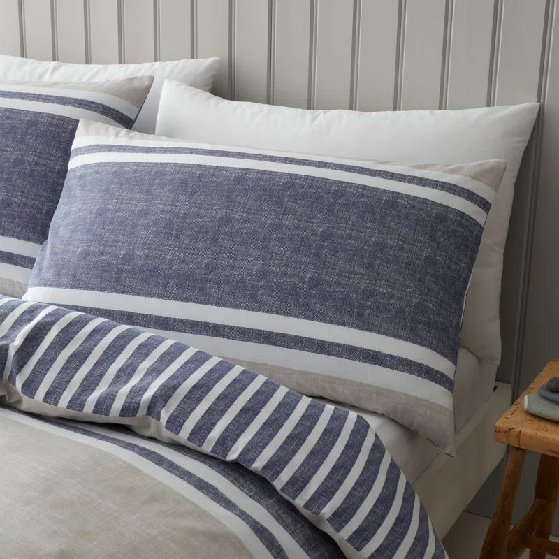 Textured Banded Stripe Reversible Duvet Cover Set with Pillowcases