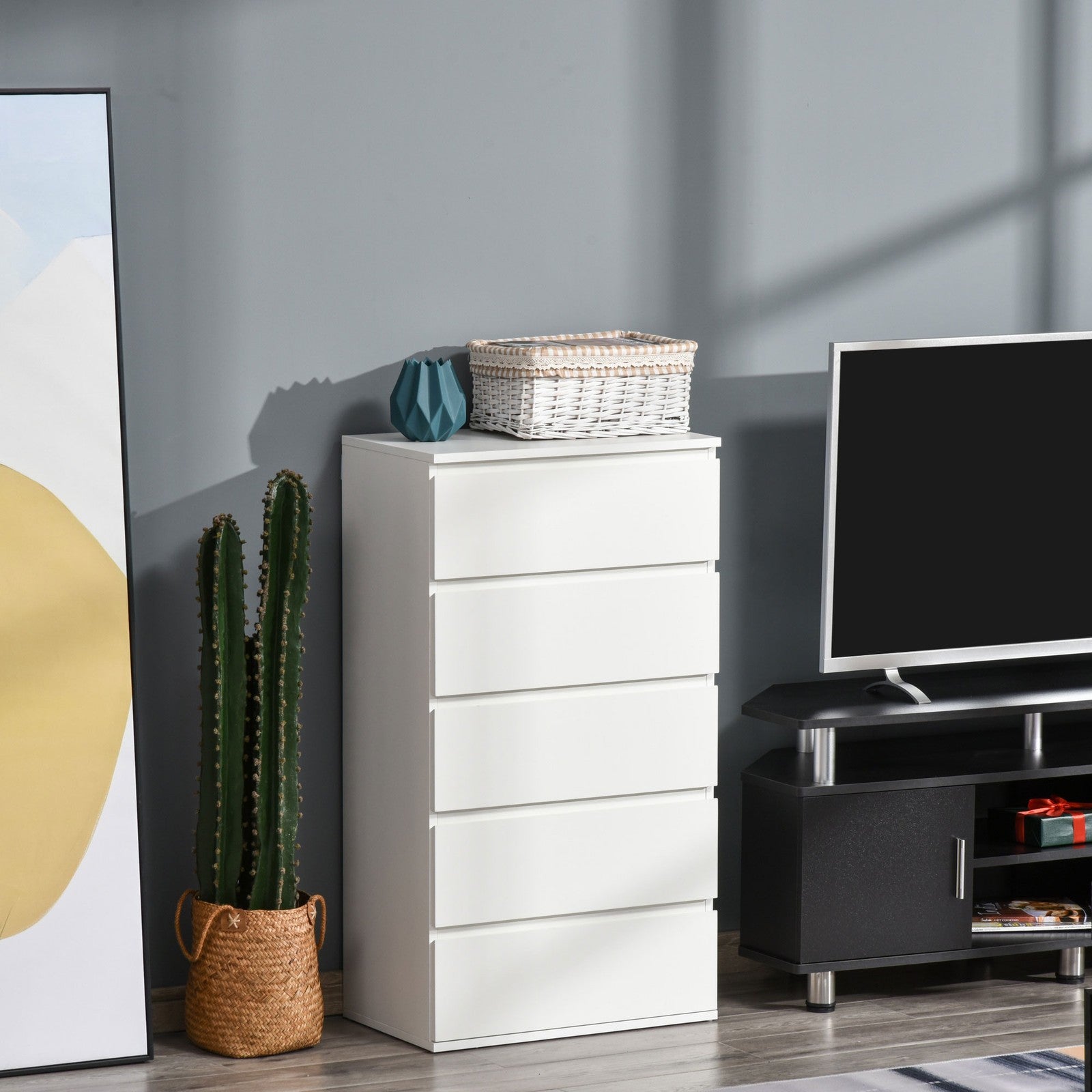 HOMCOM 5 Drawer Cabinet Storage Cupboard Sideboard Organiser Living Room White