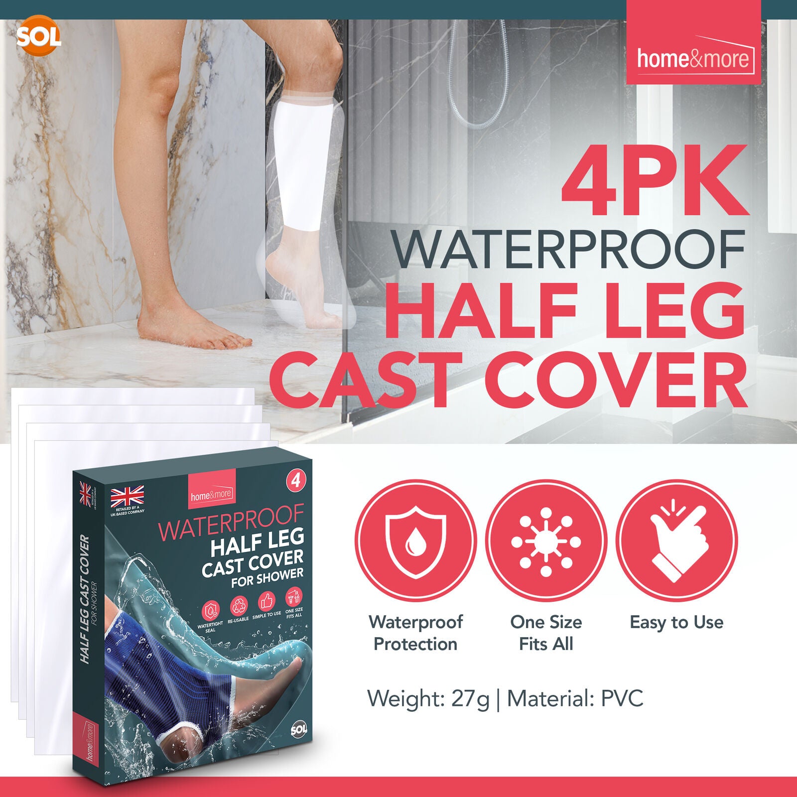 4 Waterproof Half Leg Cast Cover Plaster Foot Protector Reusable for Bath Shower
