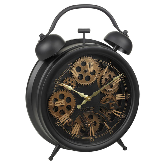 Black Vintage Clock Giant Display Hands Wall or Mantle Shelf Retro Visible Gears
