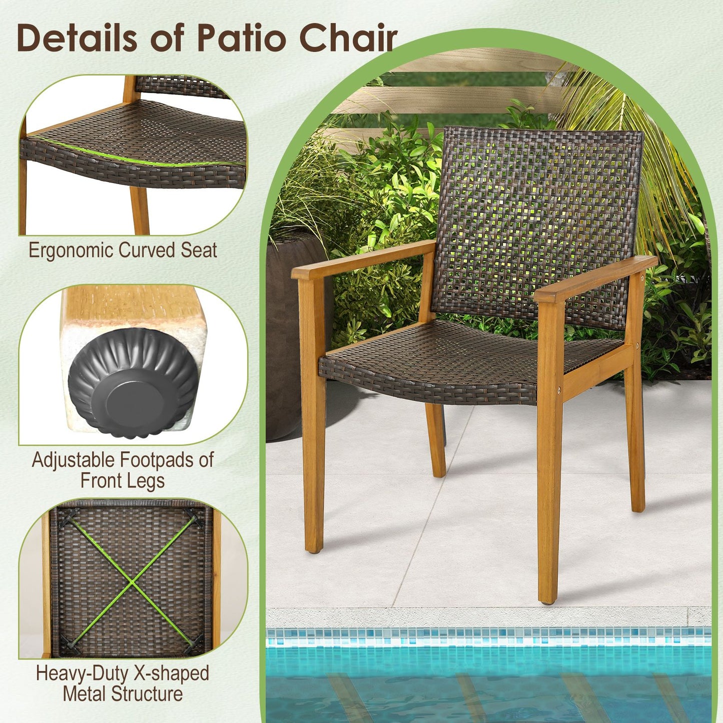 Outdoor Acacia Wood and PE Wicker Chairs with Armrests