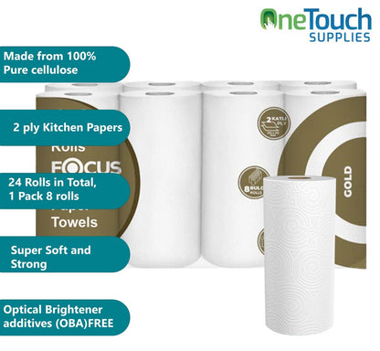 24 Kitchen Rolls Paper Towels 2 Ply Embossed Super Absorbent Giant White Rolls