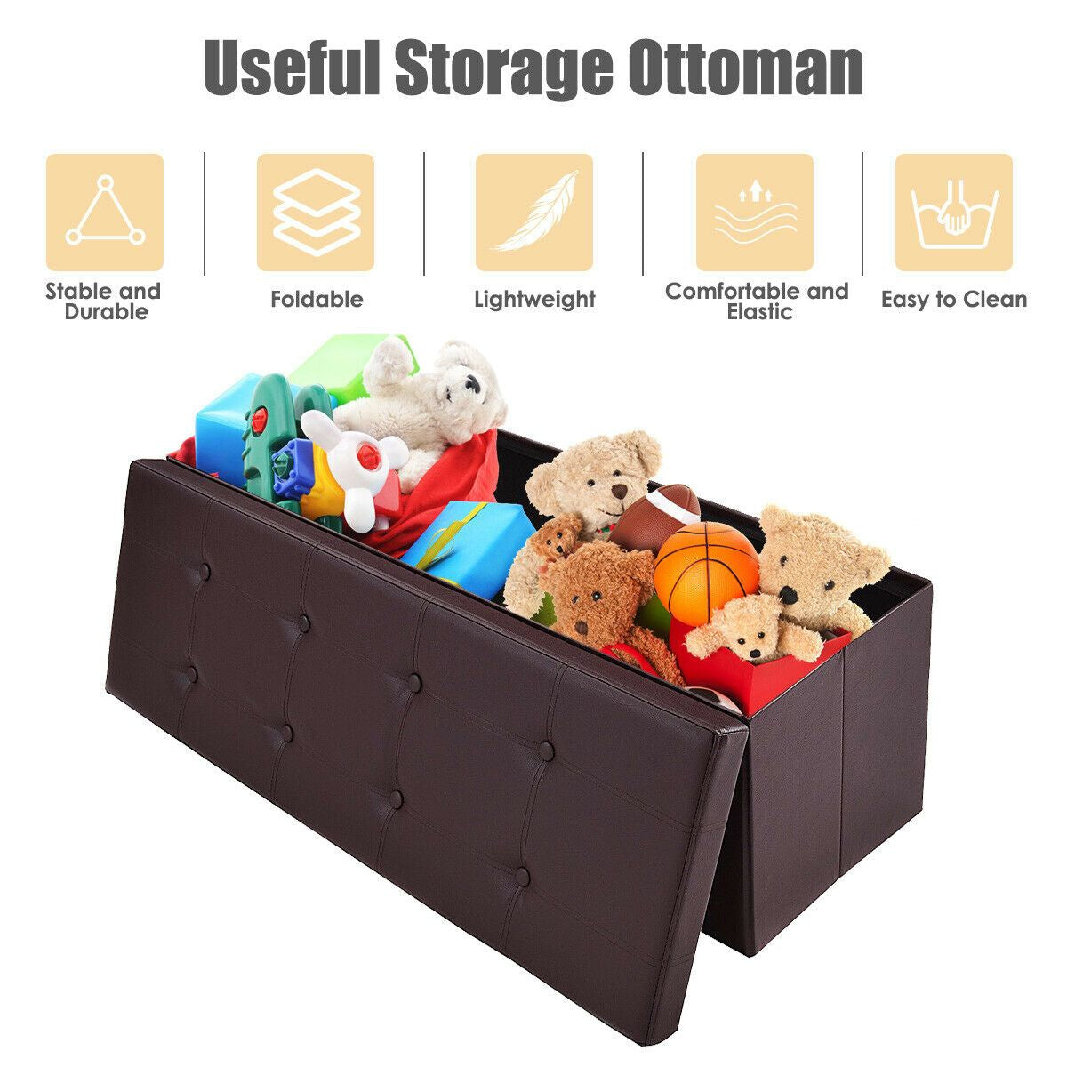 Folding Storage Ottoman Bench with Lid for Living Room