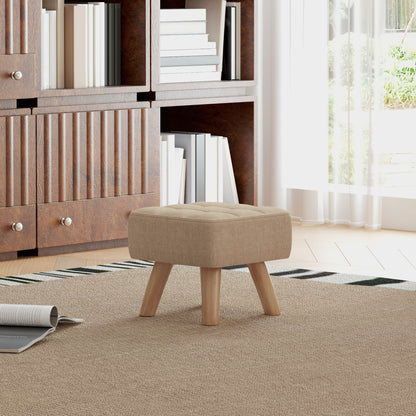 Footstool with Wood Legs, Fabric Foot Stool for Living Room, Bedroom