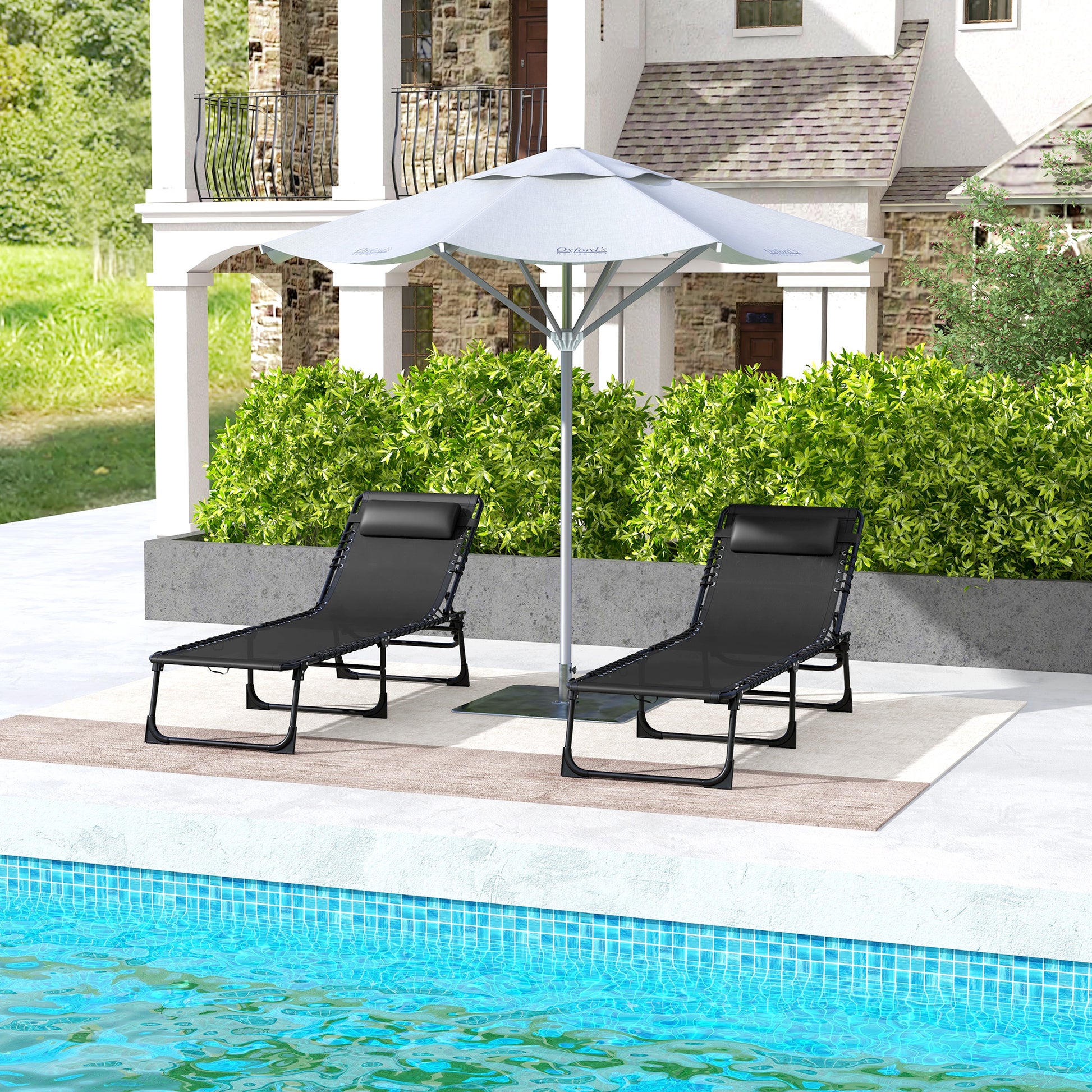 2 Pcs Beach Chaise Lounge 4 Adjustable Positions Sleeping Bed