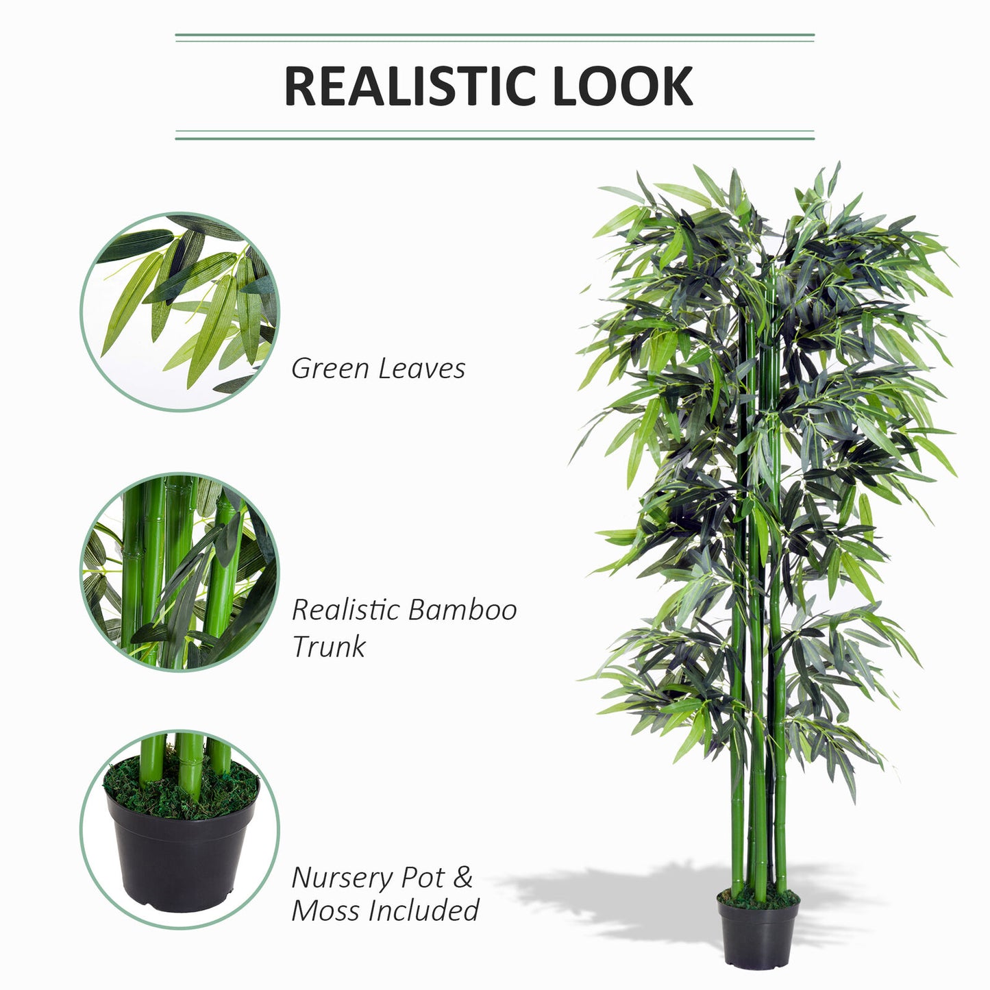 Outsunny Artificial Bamboo Tree Plant Greenary in a Pot 1.8M for Home or Office