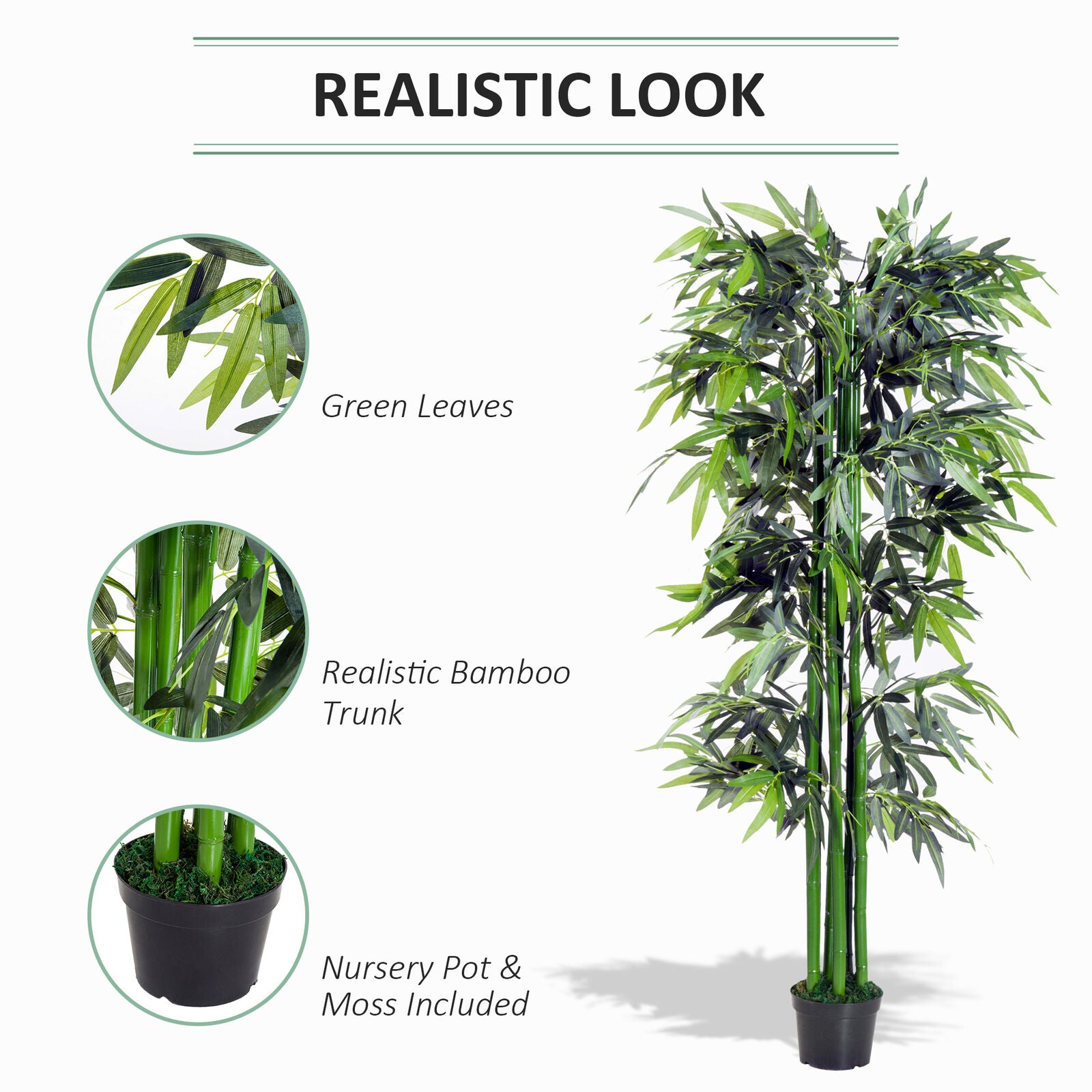 Outsunny Artificial Bamboo Tree Plant Greenary in a Pot 1.8M for Home or Office