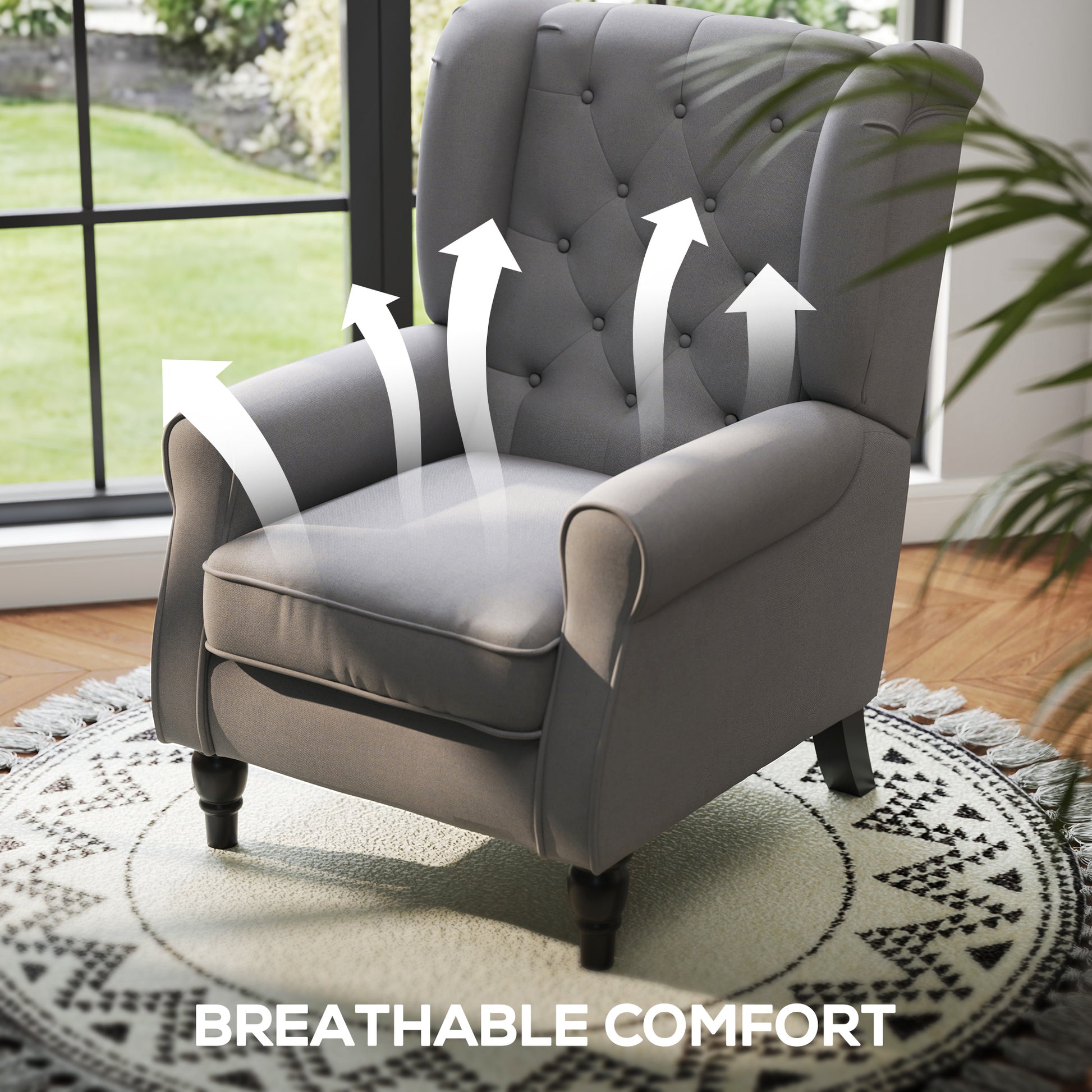 Retro Accent Chair Wingback Armchair with Wood Frame for Living Room