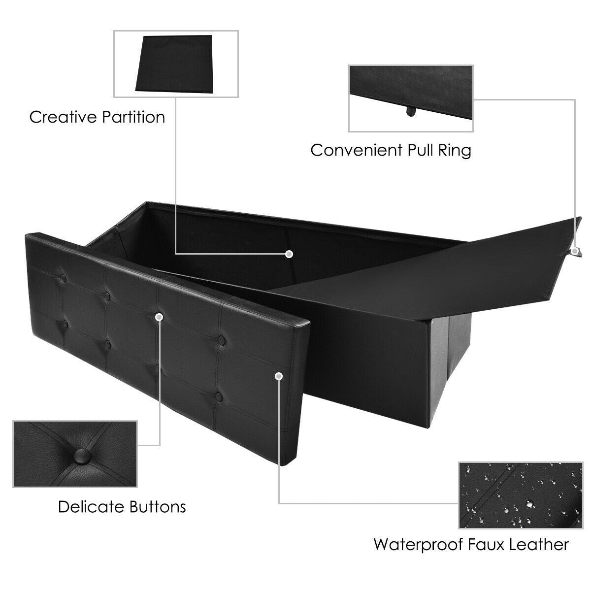 Folding Storage Ottoman Bench with Lid for Living Room