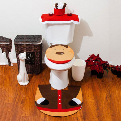 Christmas Xmas Decoration Toilet Seat Cover Set Santa, Elf, Reindeer, Snowman