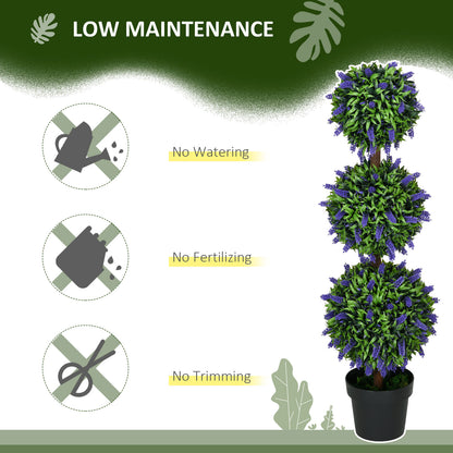 HOMCOM Set of 2 Potted Artificial Plants Ball Tree with Lavender Flowers, 110Cm