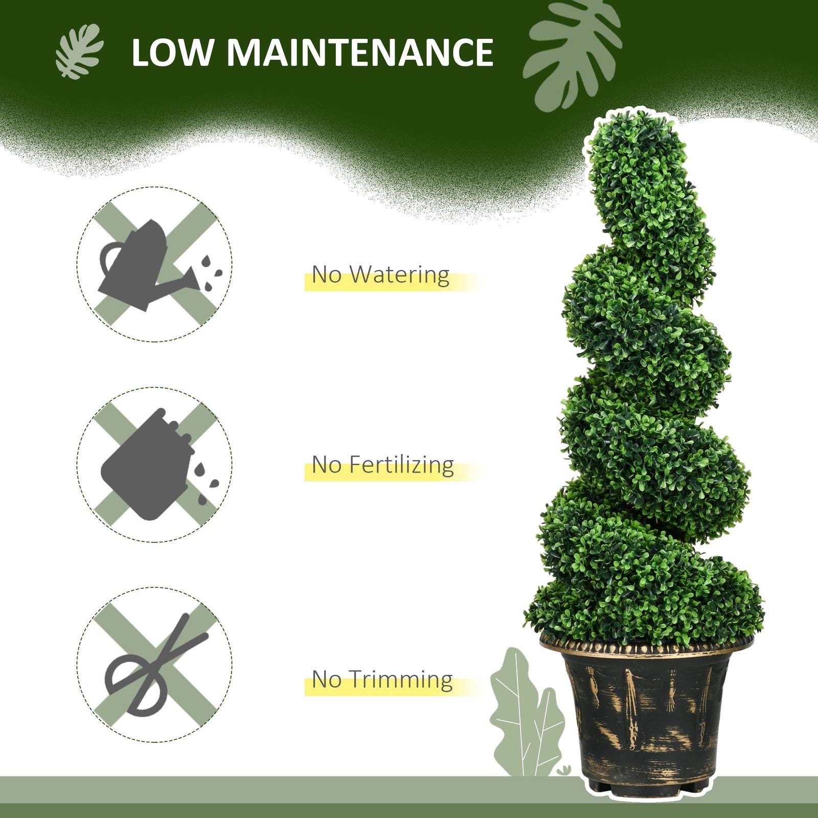 HOMCOM Set of 2 Potted Artificial Plants, Topiary Spiral Boxwood Trees, 90Cm