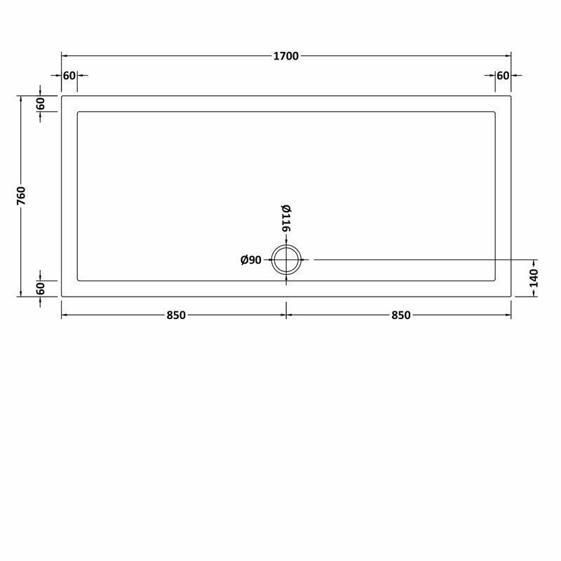 Slim 1700 X 760 Rectangular Stone Resin Shower Tray for Wetroom Enclosure