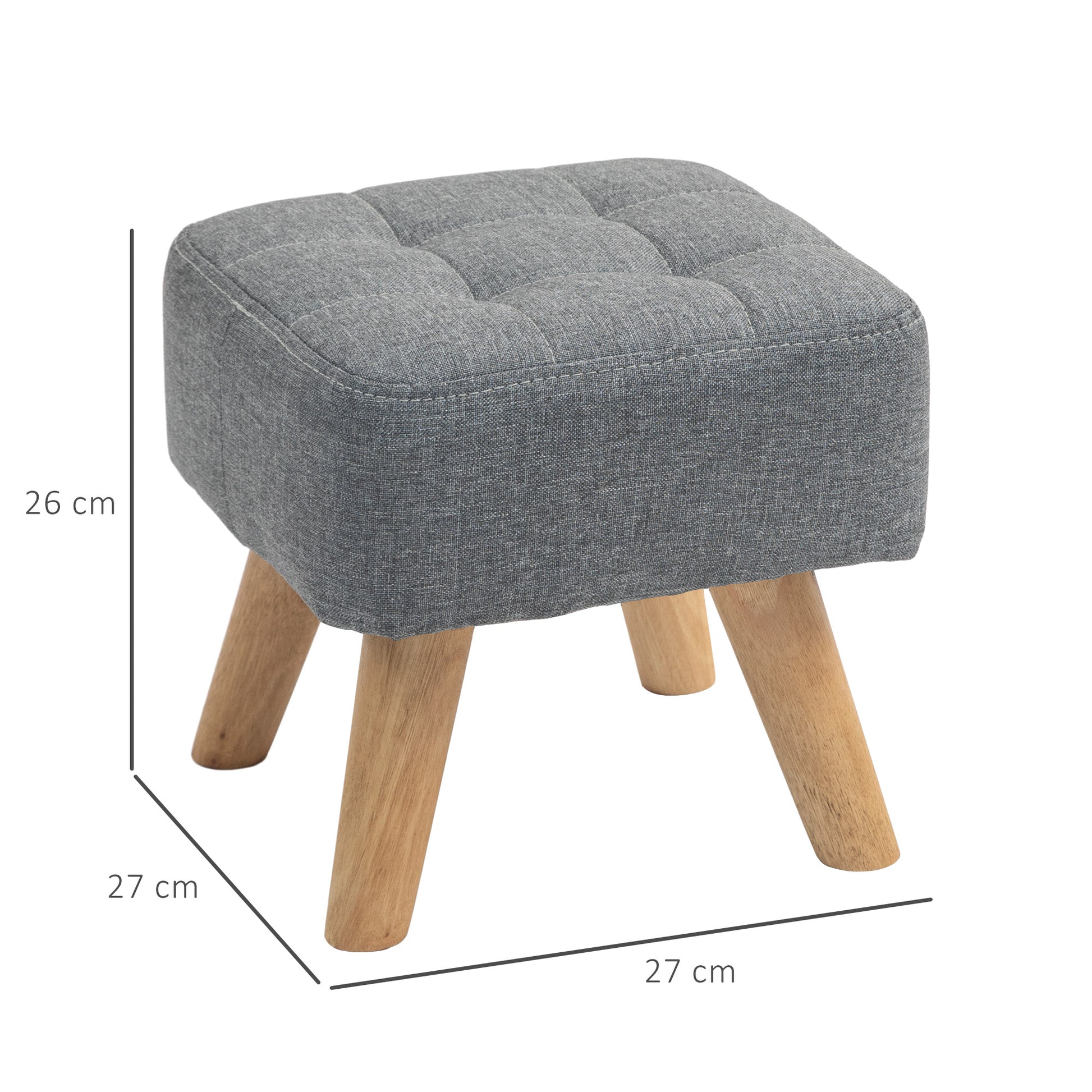 Footstool with Wood Legs, Fabric Foot Stool for Living Room, Bedroom