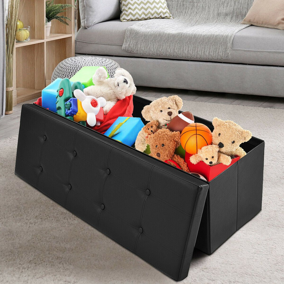 Folding Storage Ottoman Bench with Lid for Living Room